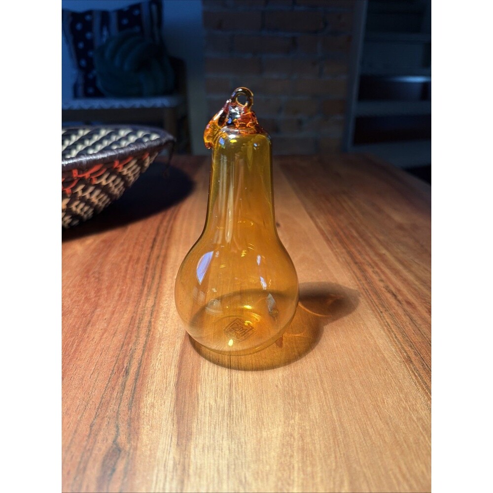 Rare Liberty Craftworks Blown Glass Pear ornament Greenfield Village Michigan